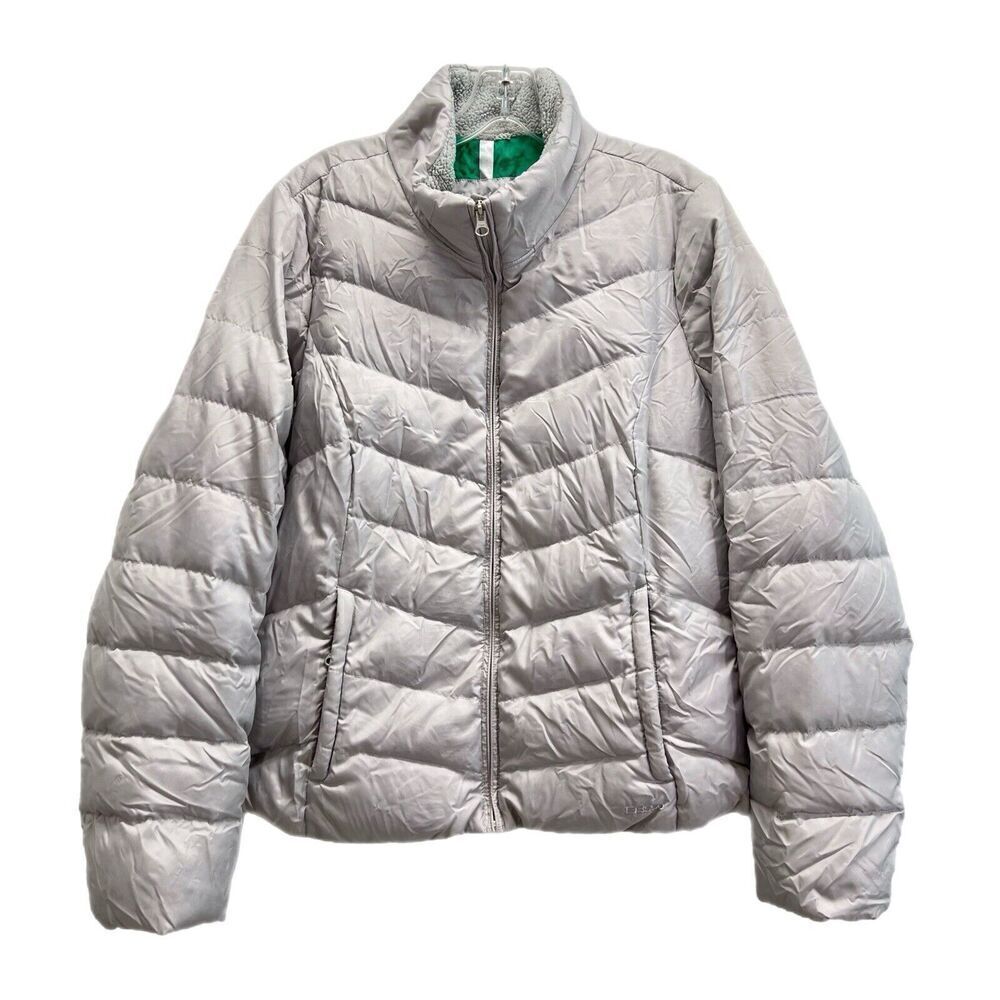 Eddie Bauer EB550 Jacket Women M Premium Goose Down Silver Quilted Puffer Zip